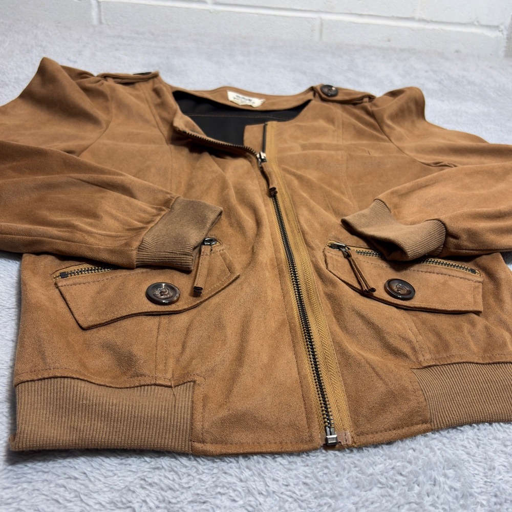 Molly Bracken Bomber Jacket Womens Size M Brown Faux Suede Zip Front Collarless